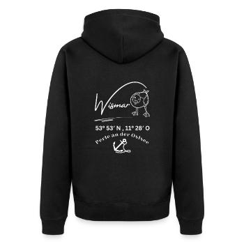 Wismar-Möwe-Anker-Ostsee-Koordinaten-Hansestadt - Unisex Premium Bio Zip Hoodie - Schwarz - Hinten - Nico (187cm)