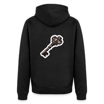 Schlüssel / Schloss / verschlossen / Sicherheit - Unisex Premium Bio Zip Hoodie - Schwarz - Hinten - Nico (187cm)