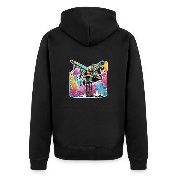 Kran / Baustelle / Seilwinde / Kransystem - Unisex Premium Bio Zip Hoodie - Schwarz - Hinten - Nico (187cm)