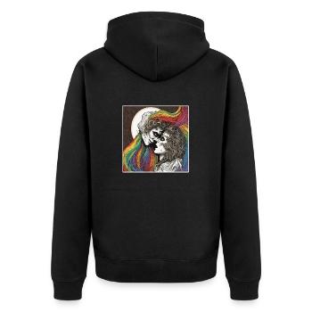 Regenbogen Flagge / LGBTQIA+ /Transgender / Gay - Unisex Premium Bio Zip Hoodie - Schwarz - Hinten - Nico (187cm)