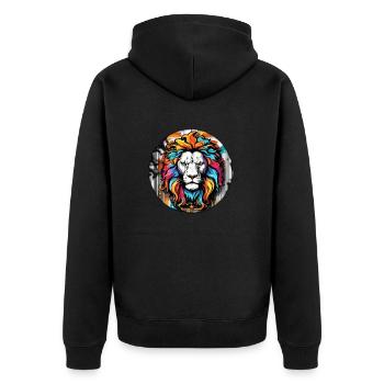 Löwenkopf / Türklopfer / Klingel / Antik / alt - Unisex Premium Bio Zip Hoodie - Schwarz - Hinten - Nico (187cm)