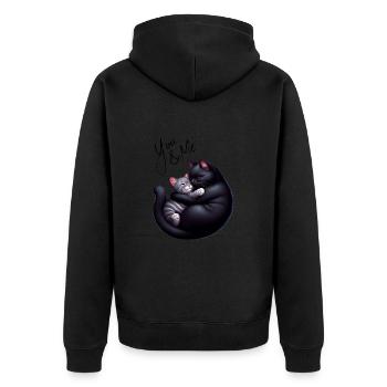 Du und ich schwarze und graue Katze graue Version - Unisex Premium Bio Zip Hoodie - Schwarz - Hinten - Nico (187cm)