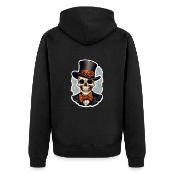 Totenkopf mit Zylinder Halloween - Unisex Premium Bio Zip Hoodie - Schwarz - Hinten - Nico (187cm)