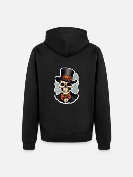 Skull with Top Hat Halloween - Unisex Premium Organic Zip Hoodie - black