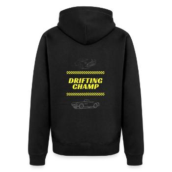 Drifting Champ - Unisex Premium Organic Zip Hoodie - black - Back - Nico (187cm)