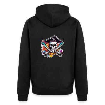 Pirat / Ahoi / Anker / Kapitän / Totenkopf / Rum - Unisex Premium Bio Zip Hoodie - Schwarz - Hinten - Nico (187cm)