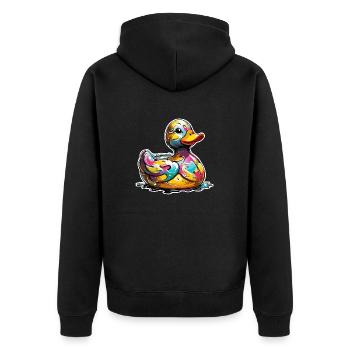 Gummiente / Badeente / Wasser / Badewanne - Unisex Premium Bio Zip Hoodie - Schwarz - Hinten - Nico (187cm)