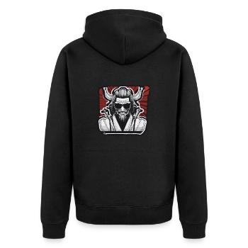 Samurai / Japanisch / Harakiri / Katana / Mann - Unisex Premium Bio Zip Hoodie - Schwarz - Hinten - Nico (187cm)