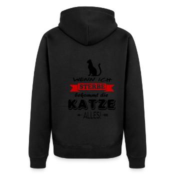 Sprüche Katzenliebhaber Ich liebe meine Katze - Unisex Premium Bio Zip Hoodie - Schwarz - Hinten - Nico (187cm)