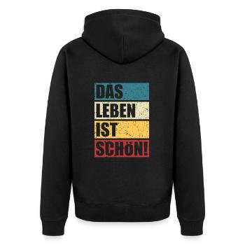 Das Leben ist schön - Unisex Premium Bio Zip Hoodie - Schwarz - Hinten - Nico (187cm)