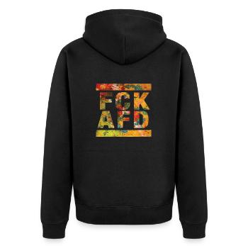 FCK AFD - Setting an example against the right, against Nazis - Unisex Premium Organic Zip Hoodie - black - Back - Nico (187cm)