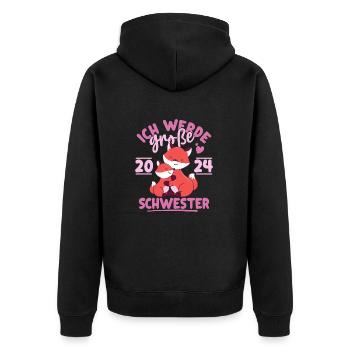 Große Schwester 2024 Mädchen Geschwister Geschenk - Unisex Premium Bio Zip Hoodie - Schwarz - Hinten - Nico (187cm)