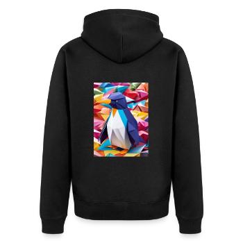 Rainbow Waddle - pingouin en origami - Veste à capuche bio Premium Unisexe - noir - Dos - Nico (187cm)