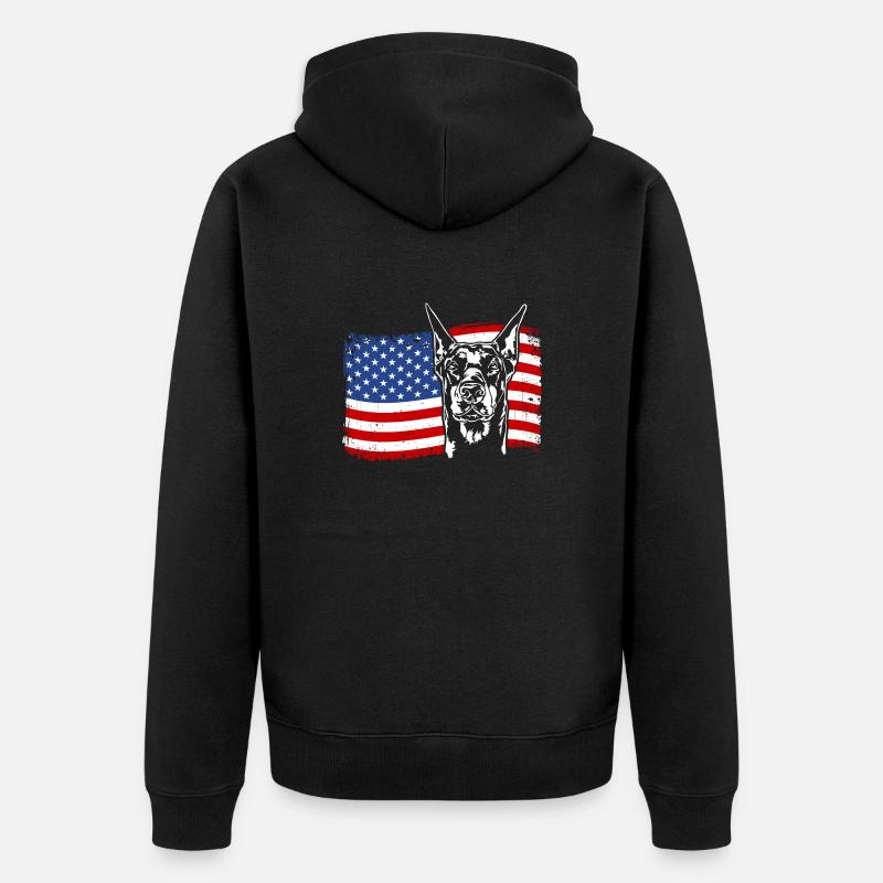 Doberman America Flag Dogs Wilsigns - Veste à capuche bio Premium Unisexe - noir