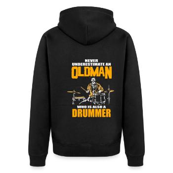 Never underestimate a drummer, funny gift - Unisex Premium Bio Zip Hoodie - Schwarz - Hinten - Nico (187cm)