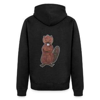 Beaver cute rodent kawaii with white outlines - Unisex Premium Organic Zip Hoodie - black - Back - Nico (187cm)