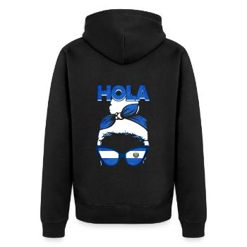 El Salvador Frau - Unisex Premium Bio Zip Hoodie - Schwarz - Hinten - Nico (187cm)