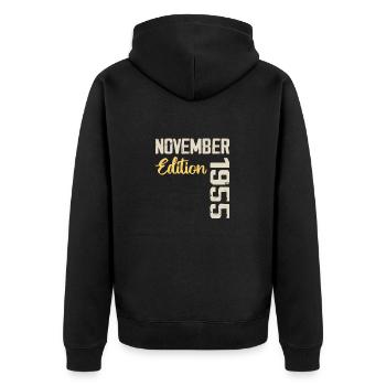 Born in November 1955 - Edition 1955 - Unisex Premium Organic Zip Hoodie - black - Back - Nico (187cm)