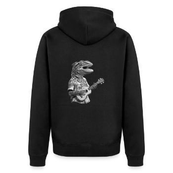 Chamäleon spielt Ukulele schwarz-weiß - Unisex Premium Bio Zip Hoodie - Schwarz - Hinten - Nico (187cm)