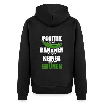 Politik ist wie Bananen kaufen - keine Grünen - Unisex Premium Bio Zip Hoodie - Schwarz - Hinten - Nico (187cm)
