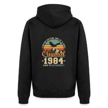 Original seit 1984 Jahrgang Geburtstag Geschenk - Unisex Premium Bio Zip Hoodie - Schwarz - Hinten - Nico (187cm)