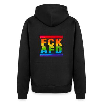 FCK AFD - Zeichen setzen gegen Rechts, Gegen Nazis - Unisex Premium Bio Zip Hoodie - Schwarz - Hinten - Nico (187cm)