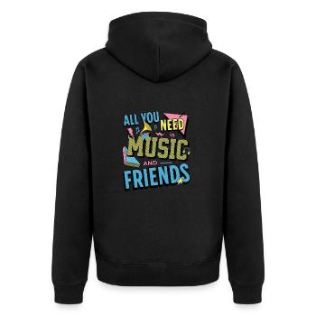 Alles, was Sie brauchen, ist Musik und Freunde Lustiger Musiker - Unisex Premium Bio Zip Hoodie - Schwarz - Hinten - Nico (187cm)