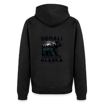 Denali Forever Nationalpark Mt McKinley, Alaska - Unisex Premium Bio Zip Hoodie - Schwarz - Hinten - Nico (187cm)