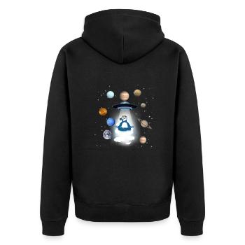 ufo,weltall,planeten,alien,astronaut,faultier - Unisex Premium Bio Zip Hoodie - Schwarz - Hinten - Nico (187cm)