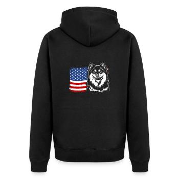 Finnischer Lapphund Amerika Fahne Hunde Wilsigns - Unisex Premium Bio Zip Hoodie - Schwarz - Hinten - Nico (187cm)