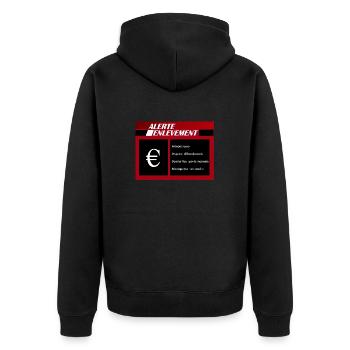 Alerte enlèvement logo humour - Veste à capuche bio Premium Unisexe - noir - Dos - Nico (187cm)