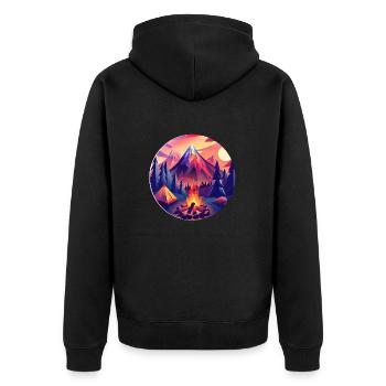 Retro Camping Design – Tente Low Poly et feu de camp - Veste à capuche bio Premium Unisexe - noir - Dos - Nico (187cm)