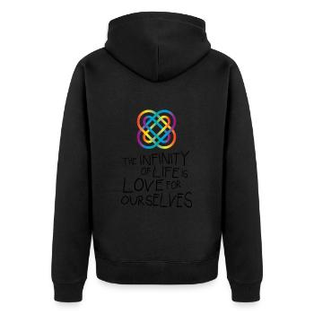INFINITY No.1 - Unisex Premium Bio Zip Hoodie - Schwarz - Hinten - Nico (187cm)