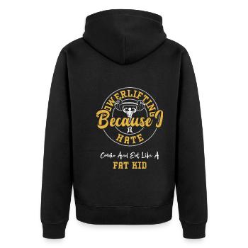 Powerlifting Because I Hate Card... - Unisex Premium Organic Zip Hoodie - black - Back - Nico (187cm)