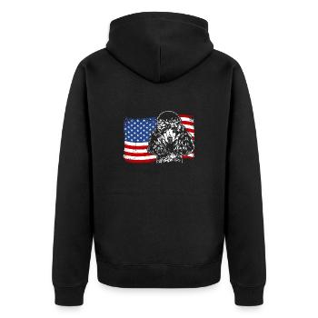 Zwergpudel Amerika Fahne Hunde Wilsigns - Unisex Premium Bio Zip Hoodie - Schwarz - Hinten - Nico (187cm)
