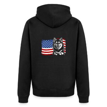 Pomsky America Flag Dog Dogs Wilsigns - Unisex Premium Organic Zip Hoodie - black - Back - Nico (187cm)