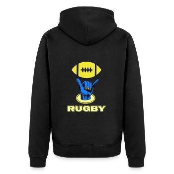 rugby rugby player rugby club - Unisex Premium Organic Zip Hoodie - black - Back - Nico (187cm)