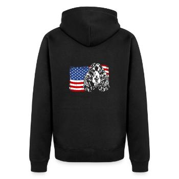Cocker Spaniel Amerika Fahne Hunde Wilsigns - Unisex Premium Bio Zip Hoodie - Schwarz - Hinten - Nico (187cm)