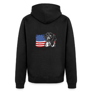 Großer Münsterländer Amerika Fahne Hunde Wilsigns - Unisex Premium Bio Zip Hoodie - Schwarz - Hinten - Nico (187cm)