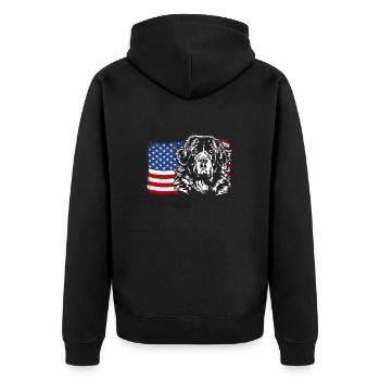 Landseer America Flag Dog Dogs Wilsigns - Unisex Premium Organic Zip Hoodie - black - Back - Nico (187cm)