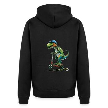 Stuntscooter Dinosaurier - Unisex Premium Bio Zip Hoodie - Schwarz - Hinten - Nico (187cm)