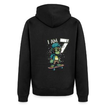 Children birthday 7 years - skater monkey - Unisex Premium Bio Zip Hoodie - Schwarz - Hinten - Nico (187cm)