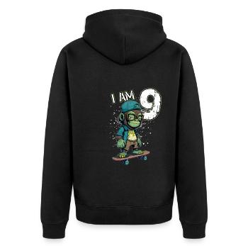 Children birthday 9 years - skater monkey - Unisex Premium Organic Zip Hoodie - black - Back - Nico (187cm)