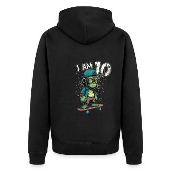 Children birthday 10 years - skater monkey - Unisex Premium Organic Zip Hoodie - black - Back - Nico (187cm)