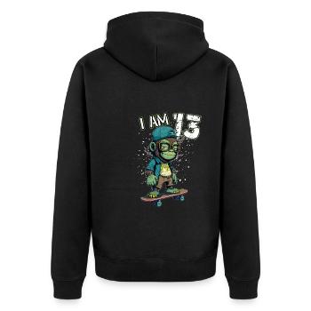 Children birthday 13 years - skater monkey - Unisex Premium Organic Zip Hoodie - black - Back - Nico (187cm)