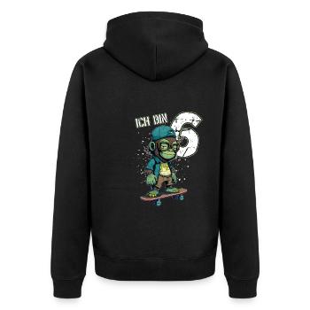 Kinder Geburtstag 6 Jahre - Skater Affe - Unisex Premium Bio Zip Hoodie - Schwarz - Hinten - Nico (187cm)