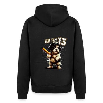 Kinder Geburtstag 13 Jahre - Baseball und Hunde - Unisex Premium Bio Zip Hoodie - Schwarz - Hinten - Nico (187cm)