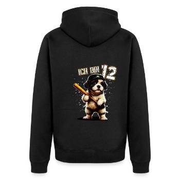 Kinder Geburtstag 12 Jahre - Baseball und Hunde - Unisex Premium Bio Zip Hoodie - Schwarz - Hinten - Nico (187cm)