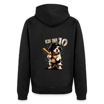 Kinder Geburtstag 10 Jahre - Baseball und Hunde - Unisex Premium Bio Zip Hoodie - Schwarz - Hinten - Nico (187cm)