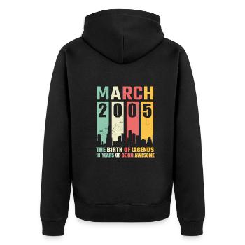 18. Geburtstag März Jahrgang 2005 Geschenkidee - Unisex Premium Bio Zip Hoodie - Schwarz - Hinten - Nico (187cm)